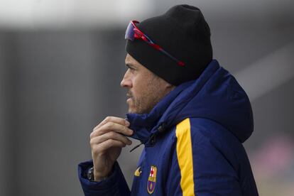 Luis Enrique durante el entrenamiento de hoy