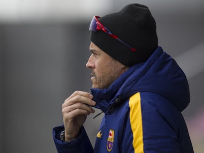 Luis Enrique durante el entrenamiento de hoy