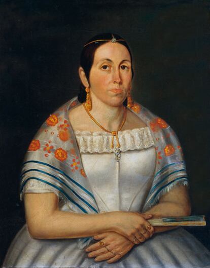 <i>Retrato femenino</i>, de Dejongh (México, 1844). Óleo sobre lienzo que está en el Museo de América, en Madrid.