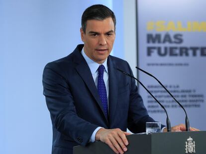 Spanish Prime Minister Pedro Sánchez during today’s press conference.