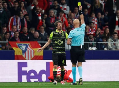 Coentrao, amonestado en el partido de Europa League contra el Atlético.