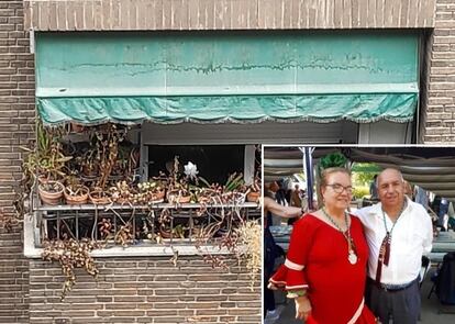 El balcón abandonado (izquierda) y el matrimonio en una foto familiar (derecha)