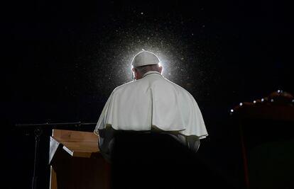 Pope Francis presides over an ecumenical event at the Malmo arena, Sweden, Monday, Oct. 31, 2016. Pope Francis marked the 500th anniversary of the Protestant Reformation by travelling to secular Sweden on Monday and encouraging Catholics and Lutherans to forgive the “errors” of the past and forge greater unity, including sharing in the Eucharist. (/Pool Photo via AP)