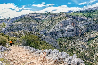 Un senderista en la llamada ruta de los 6.000 escalones en el Barranc de l'Infern, en la Vall de Laguar (Alicante).