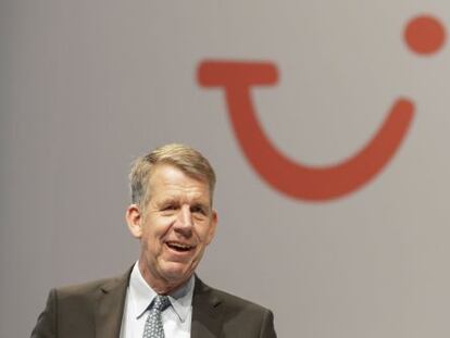 El presidente de la junta directiva de TUI, Fritz Joussen, interviene durante la asamblea general de accionistas de TUI celebrada en Hannover.