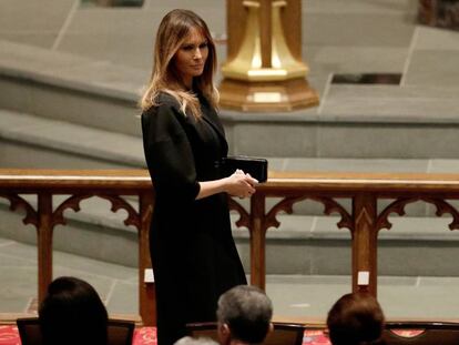 Melania Trump a su llegada a la parroquia episcopal de St. Martin's, en Houston, para atender al funeral de Barbara Bush el 21 de abril.