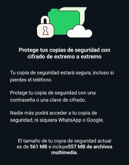 Cifrado de las copias de seguridad en WhatsApp