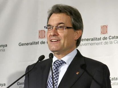 El presidente de la Generalitat de Cataluña, Artur Mas, durante la rueda de prensa que ha ofrecido hoy en Bruselas.