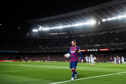 Messi, en el partido de Liga contra la Real Sociedad en el Camp Nou.