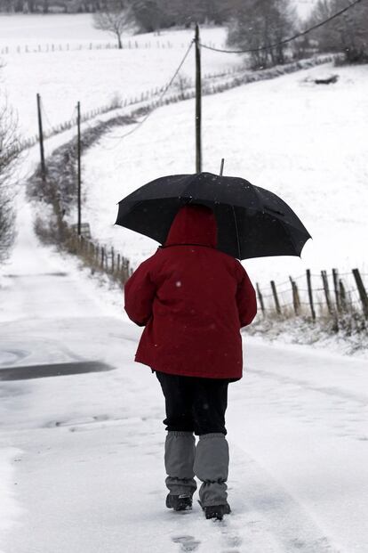 Un señor camino nevado en Navarra, el 13 de enero.