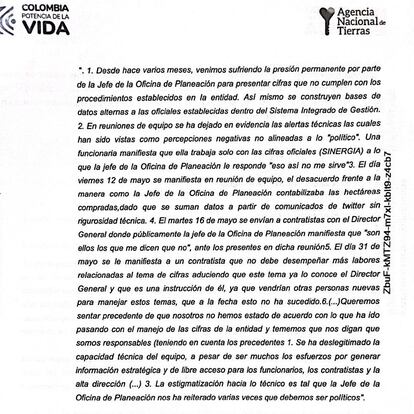 Fragmentos del informe de la oficina de inspección de Gestión de Tierras.