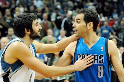 Ricky Rubio y José Calderón, anoche.