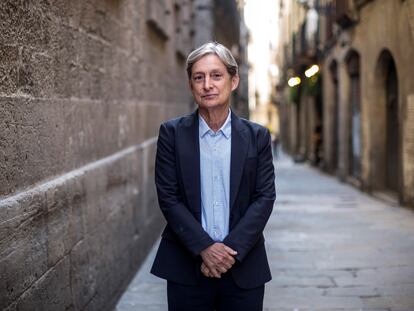 La filósofa Judith Butler, este martes en la Generalitat de Catalunya, en el barrio gótico de Barcelona.