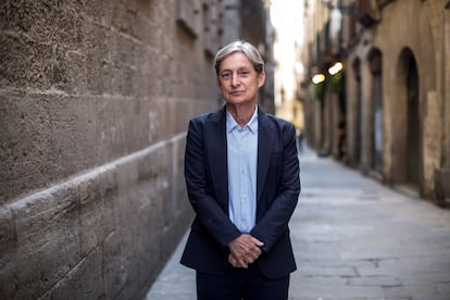 La filósofa Judith Butler, este martes en la Generalitat de Catalunya, en el barrio gótico de Barcelona.