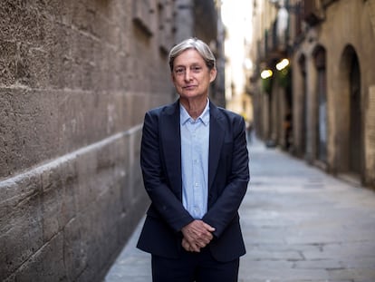 La filósofa Judith Butler, este martes en la Generalitat de Catalunya, en el barrio gótico de Barcelona.