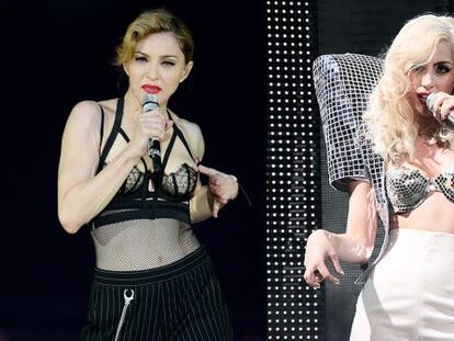 Fotomontaje de Madonna y Lady Gaga actuando