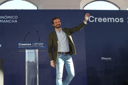 El presidente del PP, Pablo Casado, en la clausura del XV Congreso del PP de Castilla- La Mancha.