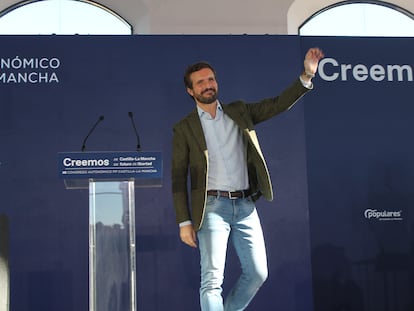 El presidente del PP, Pablo Casado, en la clausura del XV Congreso del PP de Castilla- La Mancha.