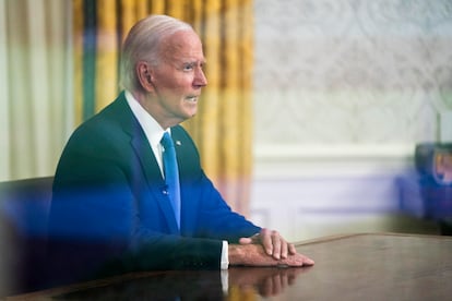 Joe Biden delivers a televised address from the Oval Office on July 24.