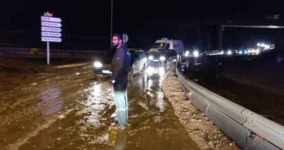 Civil Guard officers outside Sant Llorenç des Cardassar after the heavy rainfall in the area.