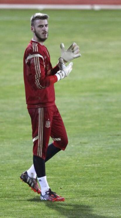 David de Gea, en el entrenamiento del miércoles.