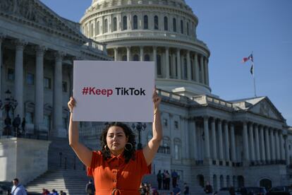 TikToker Giovanna Gonzalez protests outside the Capitol last Tuesday.