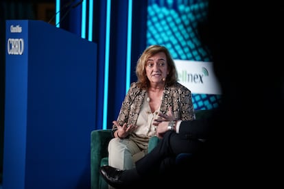 La presidenta de AIReF, Cristina Herrero, durante el foro CREO 2025, a 29 de mayo de 2025, en Madrid (España).