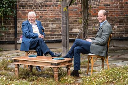 El príncipe Guillermo y sir David Attenborough en Londres, en una foto distribuida por el palacio de Kensington a primeros de octubre de 2020.