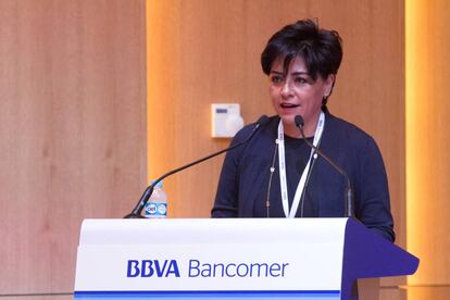 Irene Espinosa, hace un a&ntilde;o y medio en un acto de BBVA Bancomer.