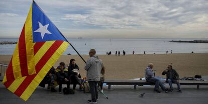 Un participante en la manifestaci&oacute;n independentista del 11 de noviembre en Barcelona.