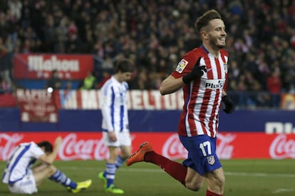 Saúl celebra su gol, el segundo del Atlético a la Real.