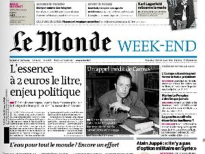 Portada de 'Le Monde' con la noticia sobre Camus