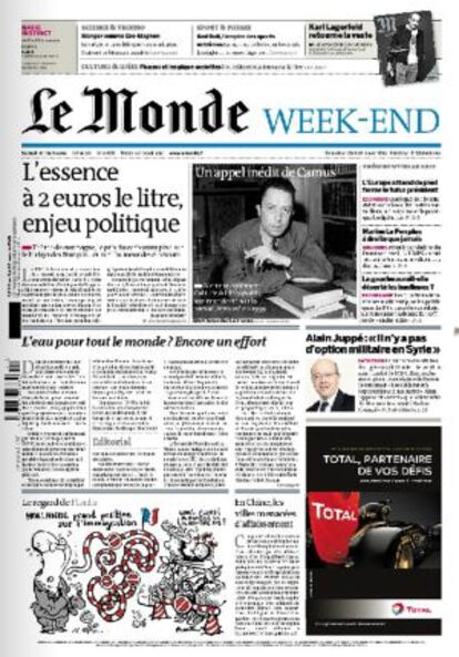 Portada de 'Le Monde' con la noticia sobre Camus