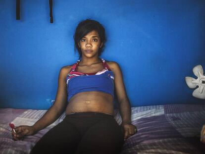 Una mujer embarazada en el centro de detención preventiva de La Yaguara, Caracas en 2017.