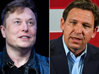 Elon Musk (a la izquierda) y Ron DeSantis.