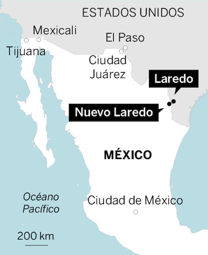 Mapa de localización de Laredo (EE UU) y Nuevo Laredo (México)