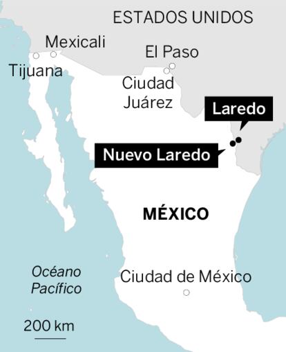 Mapa de localización de Laredo (EE UU) y Nuevo Laredo (México)