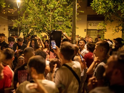 Crowds in Barcelona's Gràcia neighborhood on August 19.