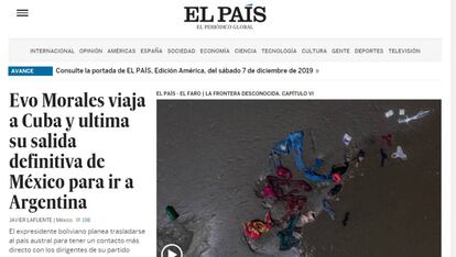 Portada de la edición digital de EL PAÍS América.