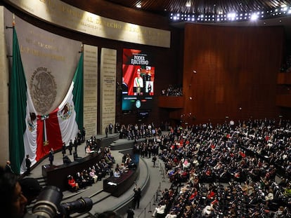 Vista general de la Cámara de Diputados durante el discurso de Sheinbaum.