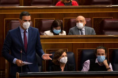 Pedro Sánchez, en el Congreso, durante una intervención en una sesión de control en diciembre.