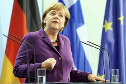 Angela Merkel, en una conferencia de prensa celebrada ayer en Berlín.