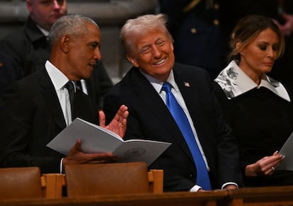 Barack Obama, Donald Trump y Melania Trump, este jueves en el funeral de Estado por Jimmy Carter.