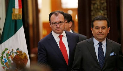 Luis Videgaray e Ildefonso Guajardo la ma&ntilde;ana del viernes. 