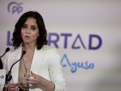 La presidenta de la Comunidad de Madrid y candidata del PP a la reelección, Isabel Díaz Ayuso, en un acto de campaña.