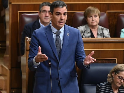 El presidente del Gobierno, Pedro Sánchez interviene durante la sesión de control al Gobierno, este miércoles, en el Congreso de los Diputados.