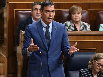 Sánchez, durante su intervención de esta mañana en la sesión de control del Congreso.