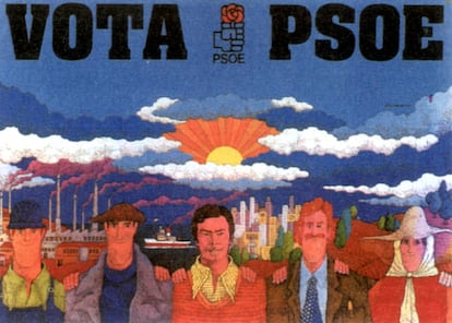 Cartel del PSOE, obra de José Ramón Sánchez, en la campaña electoral de las primeras elecciones democráticas del 15 de junio de 1977.