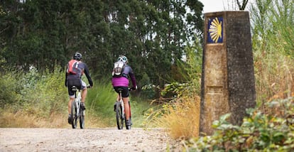 Peregrinos en bicicleta en una de las rutas del Camino de Santiago.