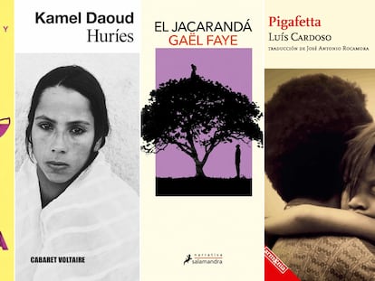 Desde la izquierda, 'Cómo Europa subdesarrolló a África' de Walter Rooney, 'Huríes' de Kamel Daoud, 'El Jacarandá', de Gaël Faye y 'Pigafetta', de Luís Cardoso.